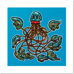 Cute Octopus Tentacle Logo Illustration Cartoon Character Grumpy Posters and Art